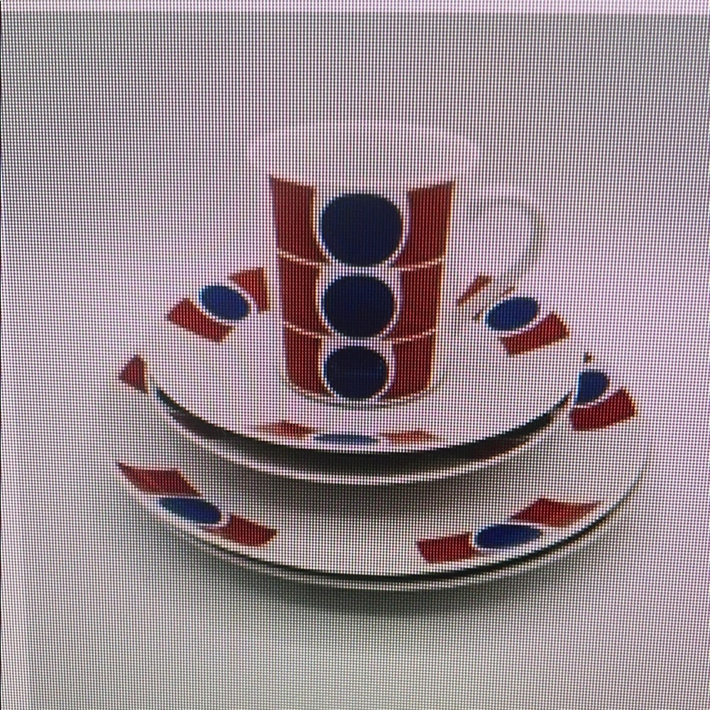 Geometric Red and Blue Dinnerware Set